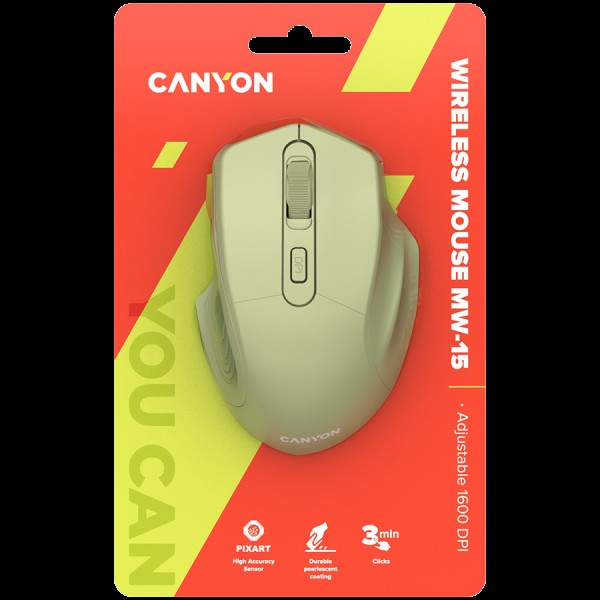 CANYON 2.4GHz Wireless Optical Mouse with 4 buttons, DPI 800/1200/1600, Golden, 115*77*38mm, 0.064kg
