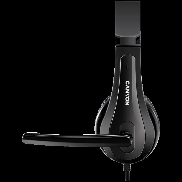 CANYON CHSU-1 basic PC headset with microphone, USB plug, leather pads, Flat cable length 2.0m, 160*60*160mm, 0.13kg, Black;