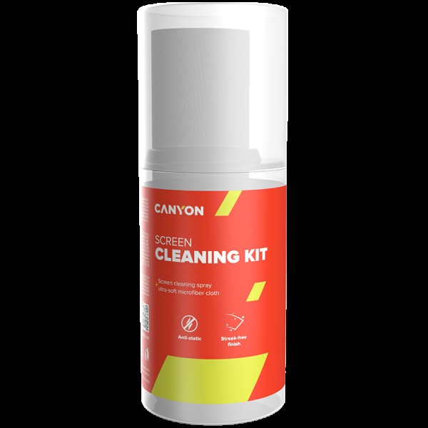 Canyon Cleaning Kit, Screen Cleaning Spray + microfiberSpray for screens and monitors, complete with microfiber cloth. Shrink wrap, 200ml + 18x18 cm microfiber,  55x55x145mm 0.208kg