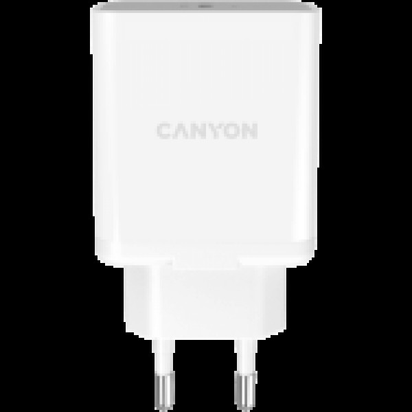 Canyon, PD WALL Charger, Input: 110V-240V, Output:PD 20W, Eu plug, Over-load,  over-heated, over-current and short circuit protection Compliant with CE RoHs,ERP. Size: 89*46*26.5mm, 52g, White