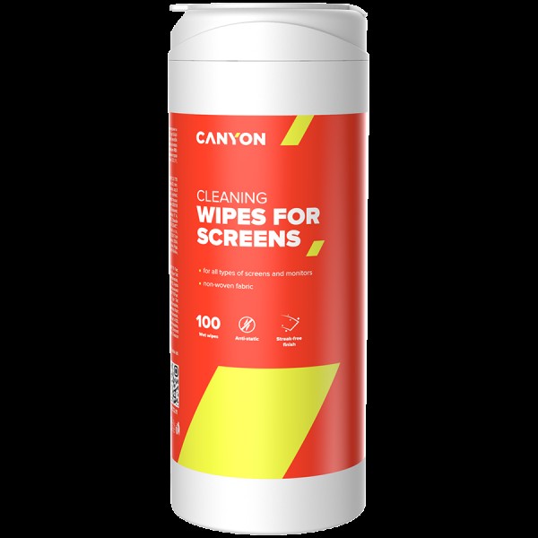 CANYON Screen Cleaning Wipes, Wet cleaning wipes made of non-woven fabric, with antistatic and disinfectant effects, 100 wipes, 80x80x185mm, 0.258kg