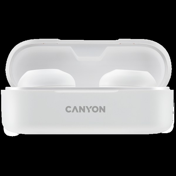 CANYON TWS-1 Bluetooth headset, with microphone, BT V5.0, Bluetrum AB5376A2, battery EarBud 45mAh*2+Charging Case 300mAh, cable length 0.3m, 66*28*24mm, 0.04kg, White