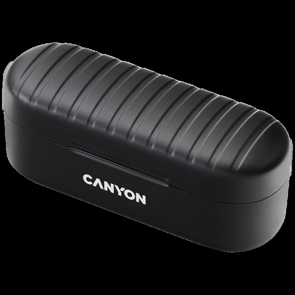 CANYON TWS-1 Bluetooth headset, with microphone, BT V5.0, Bluetrum AB5376A2, battery EarBud 45mAh*2+Charging Case 300mAh, cable length 0.3m, 66*28*24mm, 0.04kg, Black