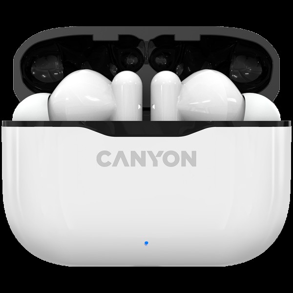 CANYON TWS-3 Bluetooth headset, with microphone, BT V5.0, Bluetrum AB5376A2, battery EarBud 40mAh*2+Charging Case 300mAh, cable length 0.3m, 62*22*46mm, 0.046kg, White