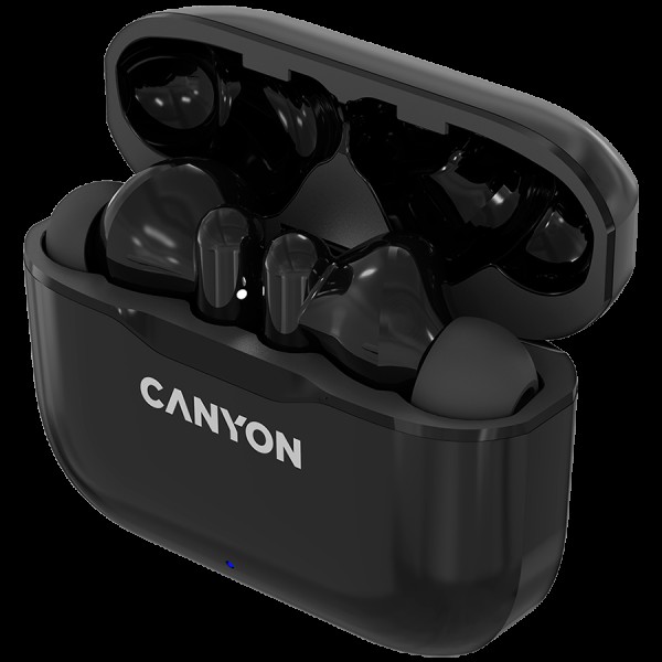 CANYON TWS-3 Bluetooth headset, with microphone, BT V5.0, Bluetrum AB5376A2, battery EarBud 40mAh*2+Charging Case 300mAh, cable length 0.3m, 62*22*46mm, 0.046kg, Black