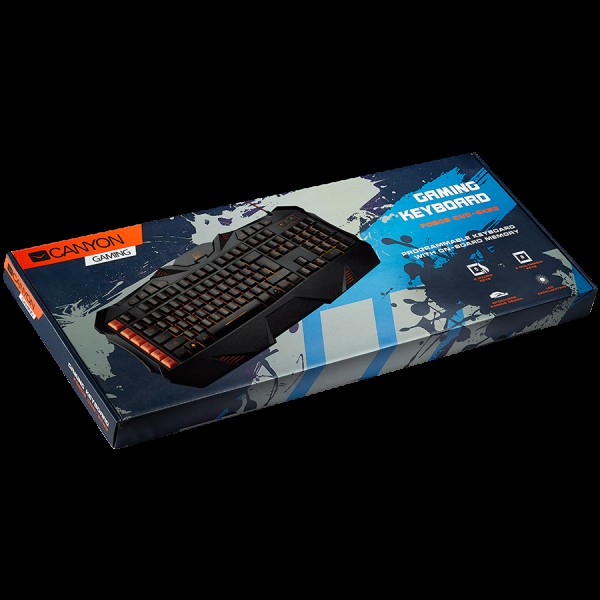 CANYON Wired multimedia gaming keyboard with lighting effect, Marco setting function G1-G5 five keys. Numbers 118keys, US layout, cable length 1.73m, 500*223*35mm, 0.822kg