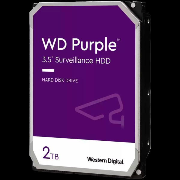 HDD Video Surveillance WD Purple CMR (3.5'', 2TB, 64MB, 5400 RPM, SATA 6Gbps, 180TB/year)