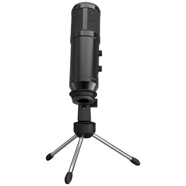 LORGAR Gaming Microphones, Black, USB condenser microphone with Volume Knob & Echo Kob, including 1x Microphone, 1 x 2.5M USB Cable, 1 x Tripod Stand, 1 x User Manual, body size: Φ47.4*158.2*48.1mm, weight: 243.0g