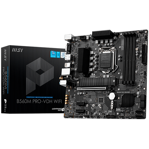 MSI B560M PRO-VDH WIFI,m-ATX,Socket 1200,Intel B560 Chipset,4 DIMMs Dual Channel DDR4 up to 5066(OC)MHz,1x PCIe x16 slot,2x M.2 slot,2x USB 3.2 Gen 2,2x USB 3.2 Gen 1,2x USB 2.0,1x HDMI,1x DP,1x VGA,WiFi 6,2.5G LAN, 7.1 Audio,3y warranty