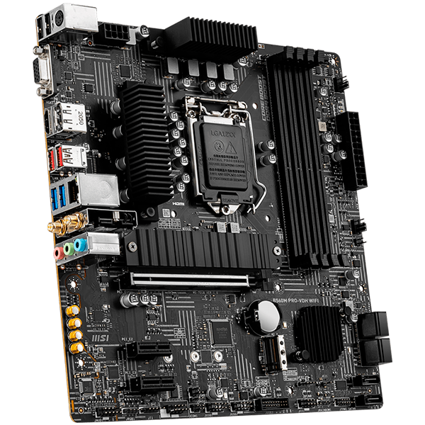 MSI B560M PRO-VDH WIFI,m-ATX,Socket 1200,Intel B560 Chipset,4 DIMMs Dual Channel DDR4 up to 5066(OC)MHz,1x PCIe x16 slot,2x M.2 slot,2x USB 3.2 Gen 2,2x USB 3.2 Gen 1,2x USB 2.0,1x HDMI,1x DP,1x VGA,WiFi 6,2.5G LAN, 7.1 Audio,3y warranty