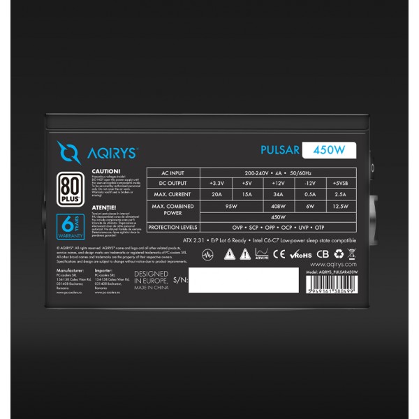 Sursa Aqirys Pulsar 450W 80+ White cert