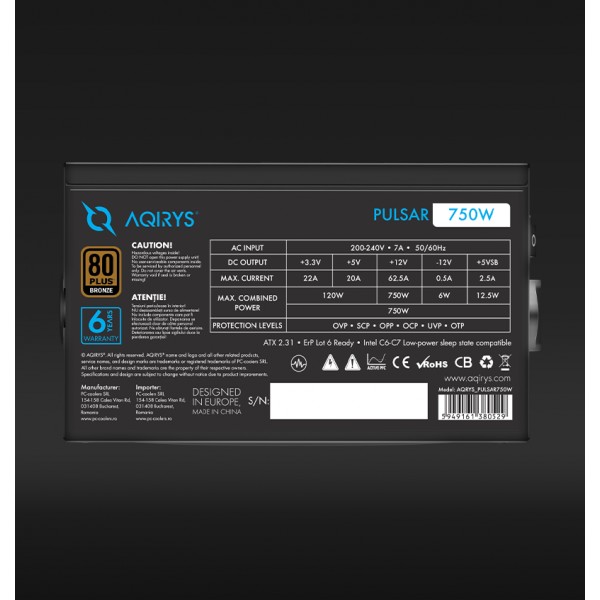 Sursa Aqirys Pulsar 750W 80+ White cert