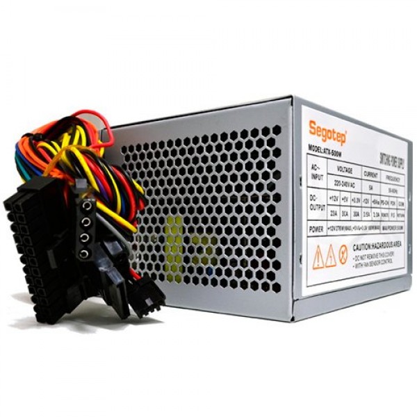 Power Supply Unit Segotep ATX-500W 500W PSU, 80 mm silent fan with automatic thermal control, 2 x SATA, 2 x Molex, 1 x Floppy, SCP/OCP/OVP, Passive PFC, bulk + power cord