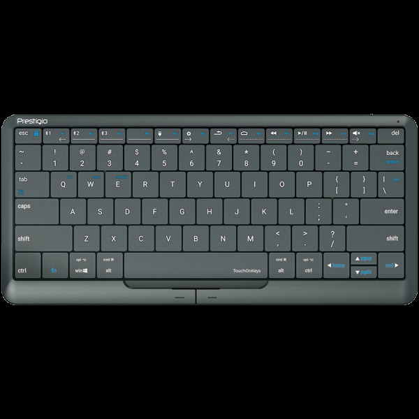 Prestigio Click&Touch 2, wireless multimedia smart keyboard with touchpad embedded into keys, auto-switch between keyboard and touchpad modes, touch multimedia sliders, left and right physical 