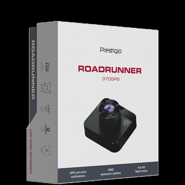 Prestigio RoadRunner 370GPS, 2.0'' IPS (320x240) display, FHD 1920x1080@30fps, HD 1280x720@30fps, AIT8336N, 2 MP CMOS GC2053 image sensor, 2 MP camera, 140° Viewing Angle, Micro USB, 120 mAh battery, GPS, Night Vision, Motion Detection, G-sensor, Cyclic R