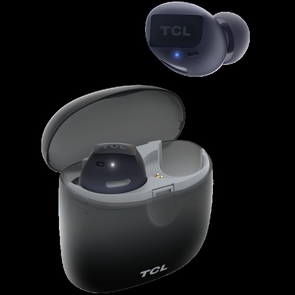 TCL In-Ear True Wireless Bluetooth Headset, Frequency of response 9-22K, Sensitivity 100 dB, Driver Size 5.8mm, Impedence 13 Ohm, Max power input 20mW, Playtime 6.5h/26h, IPX4, Bluetooth 5.0, A2DP, AVRCP, HFP, HS, USB-C, Color Phantom Black