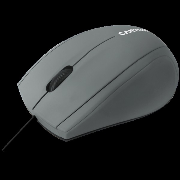 CANYON Wired Optical Mouse with 3 keys, DPI 1000 With 1.5M USB cable,Grey,size72*108*40mm,weight:0.077kg
